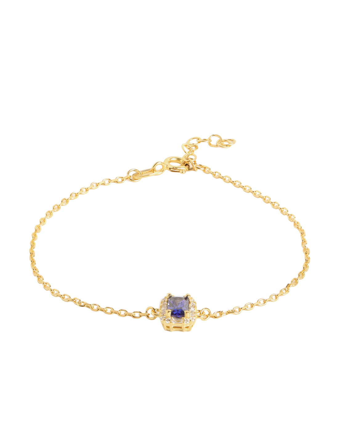 18kt Gold-Plated Sapphire-Blue CZ Halo Adjustable Bracelet