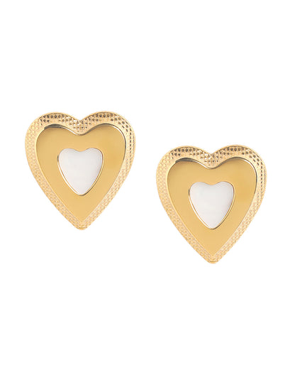 Premium Gold Plated Mother of Pearl Heart Bold Stud Earring