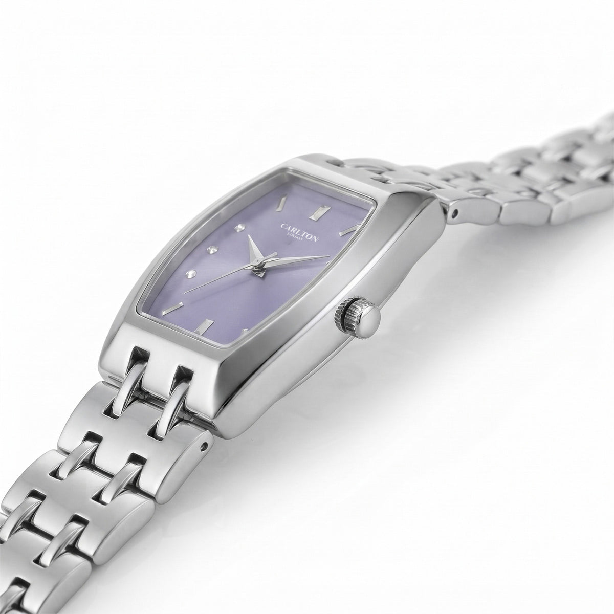 Carlton London Catherine Women’s Watch - Lavender Rectangle Dial, Silver Stainless Steel Strap - CL-CT-SLVR