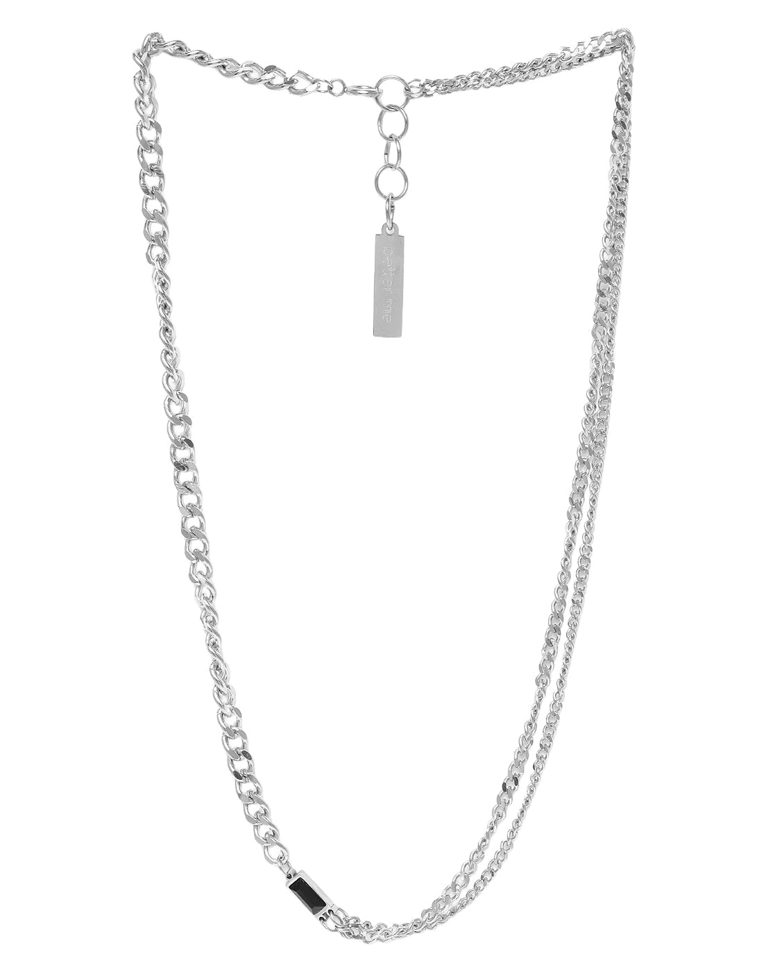 Men Silver Plated CZ Layered Curb Link Chain Necklace