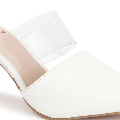 White Slip-On Pointed Toe Women Mule Heels