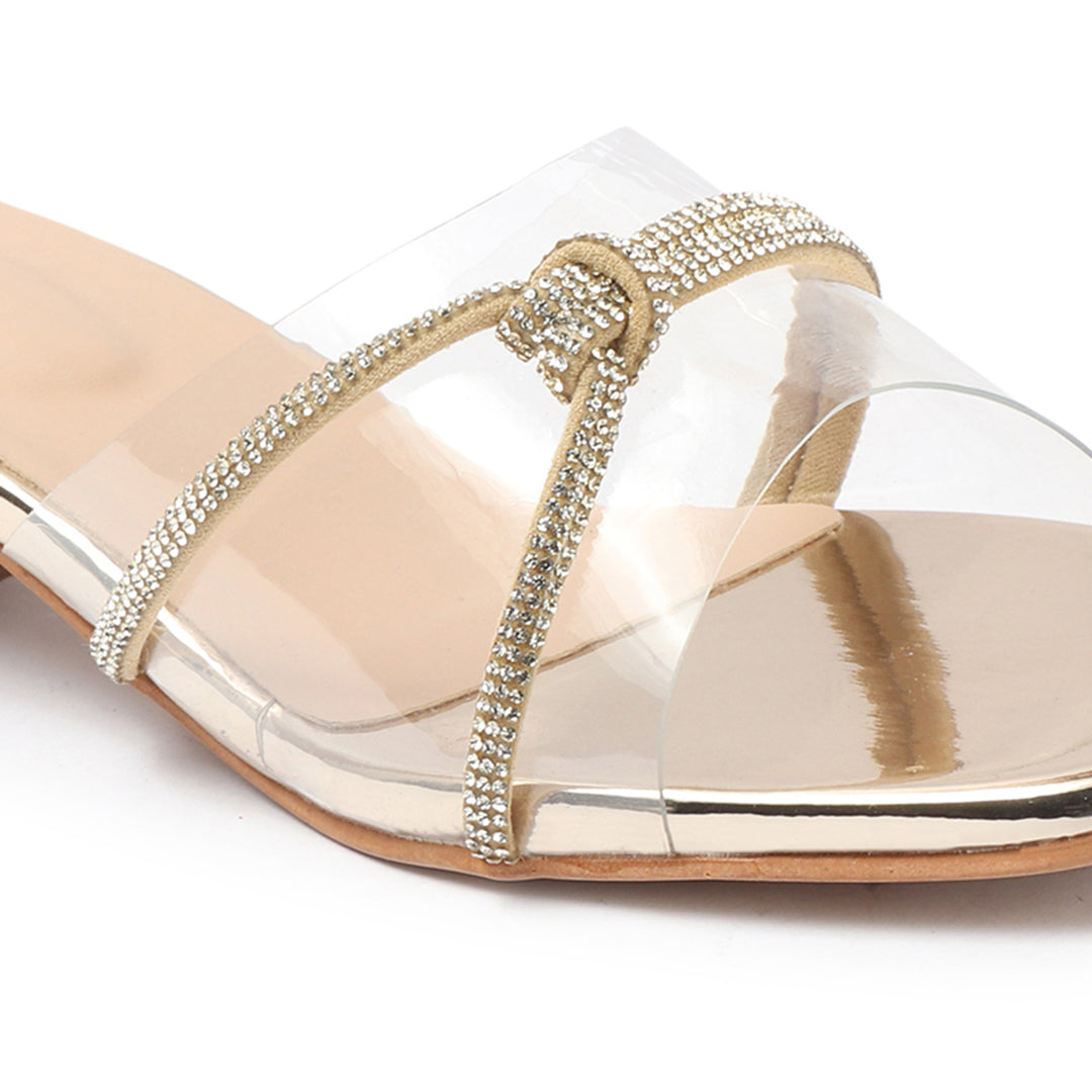 Women Embellished Block Heels Transparent Sandals