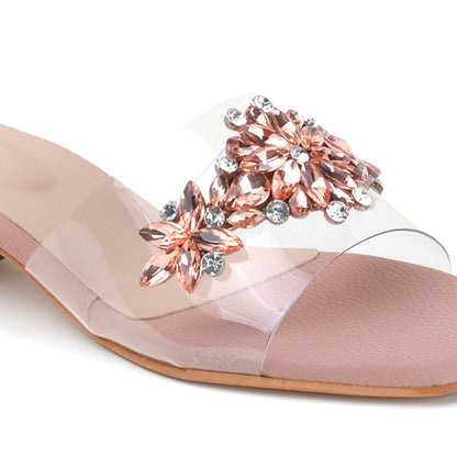 Women Embellished Block Heels Transparent Sandals