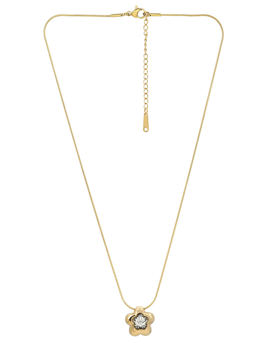 Gold Plated Elegant Floral Solitaire Studded Pendant and Snake Chain