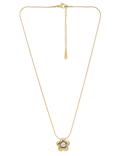Gold Plated Elegant Floral Solitaire Studded Pendant and Snake Chain