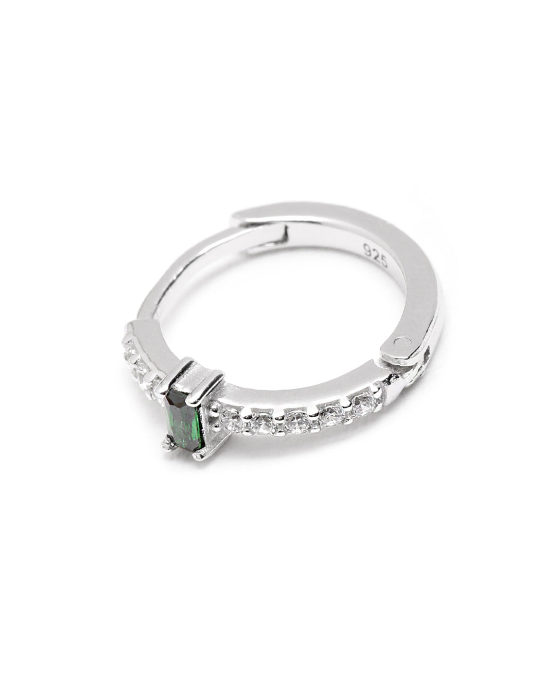 925 Sterling Silver Rhodium Plated Green CZ Hoop Earring