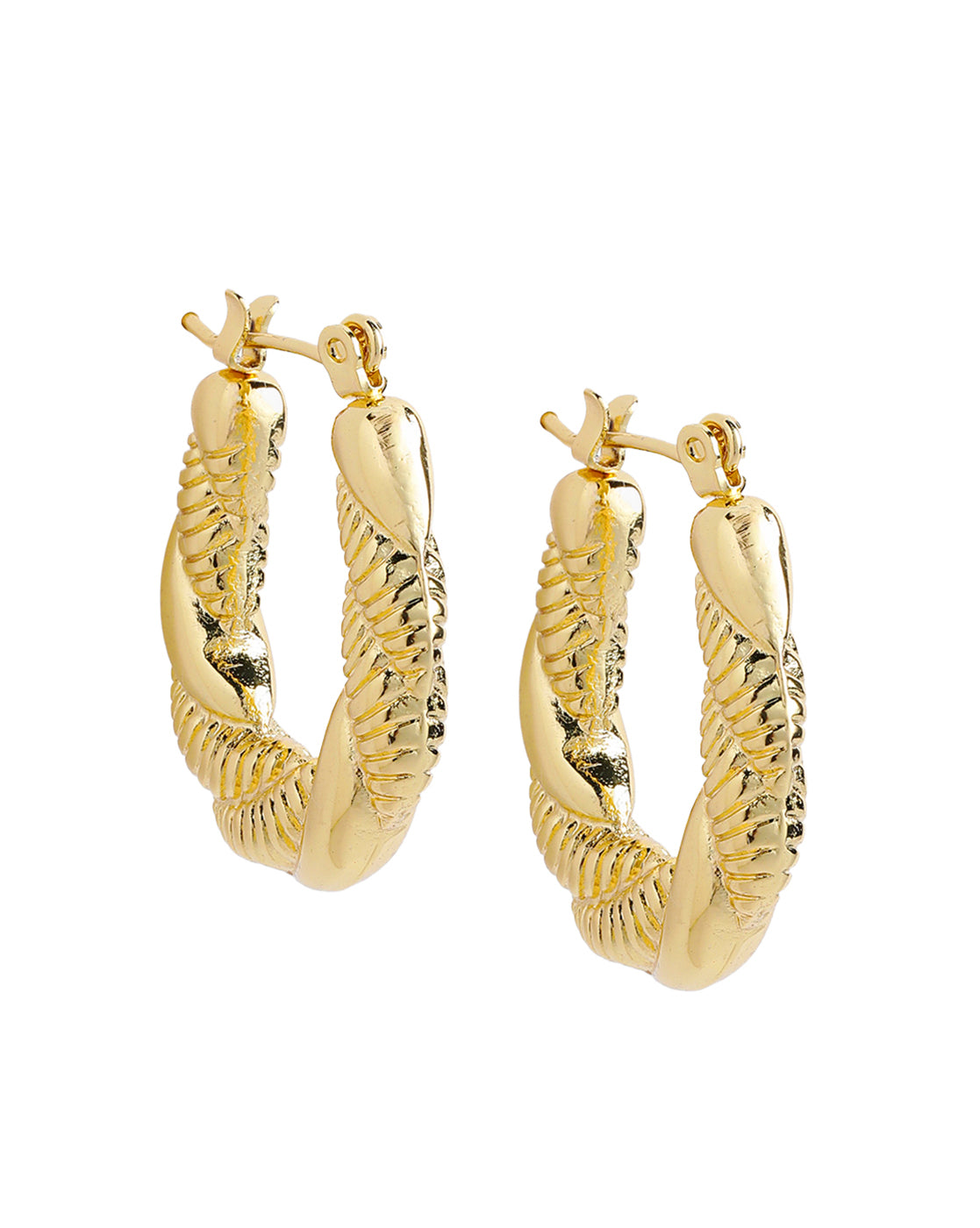 Gold Plated Stylish Twisted Textured Hoop Earring