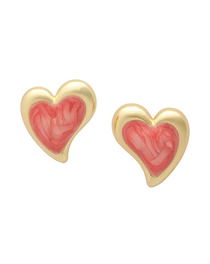 Gold Plated Swirl Enamel Contemporary Heart Stud Earring