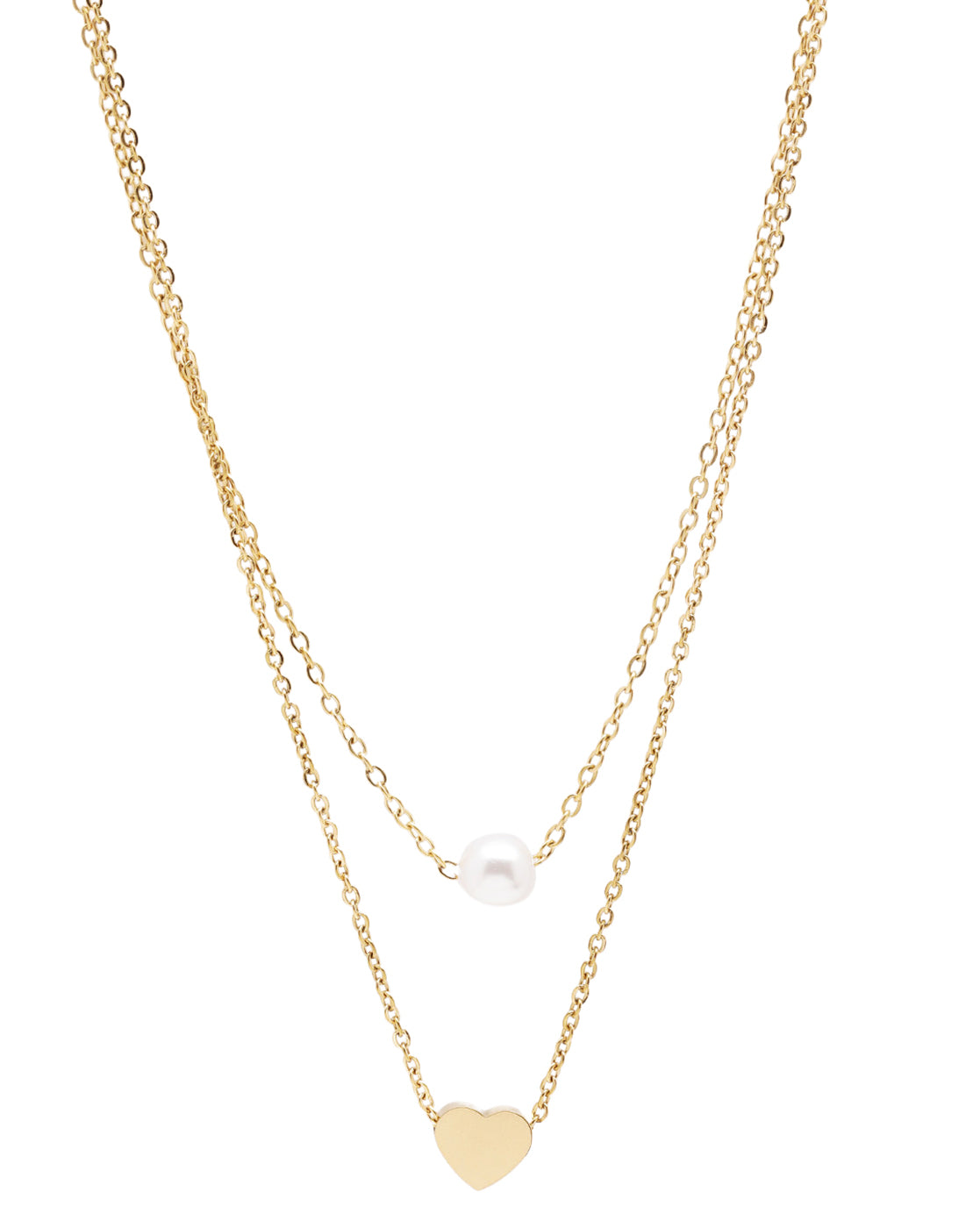 18Kt Gold Plated Pearl and Heart Layered Necklace