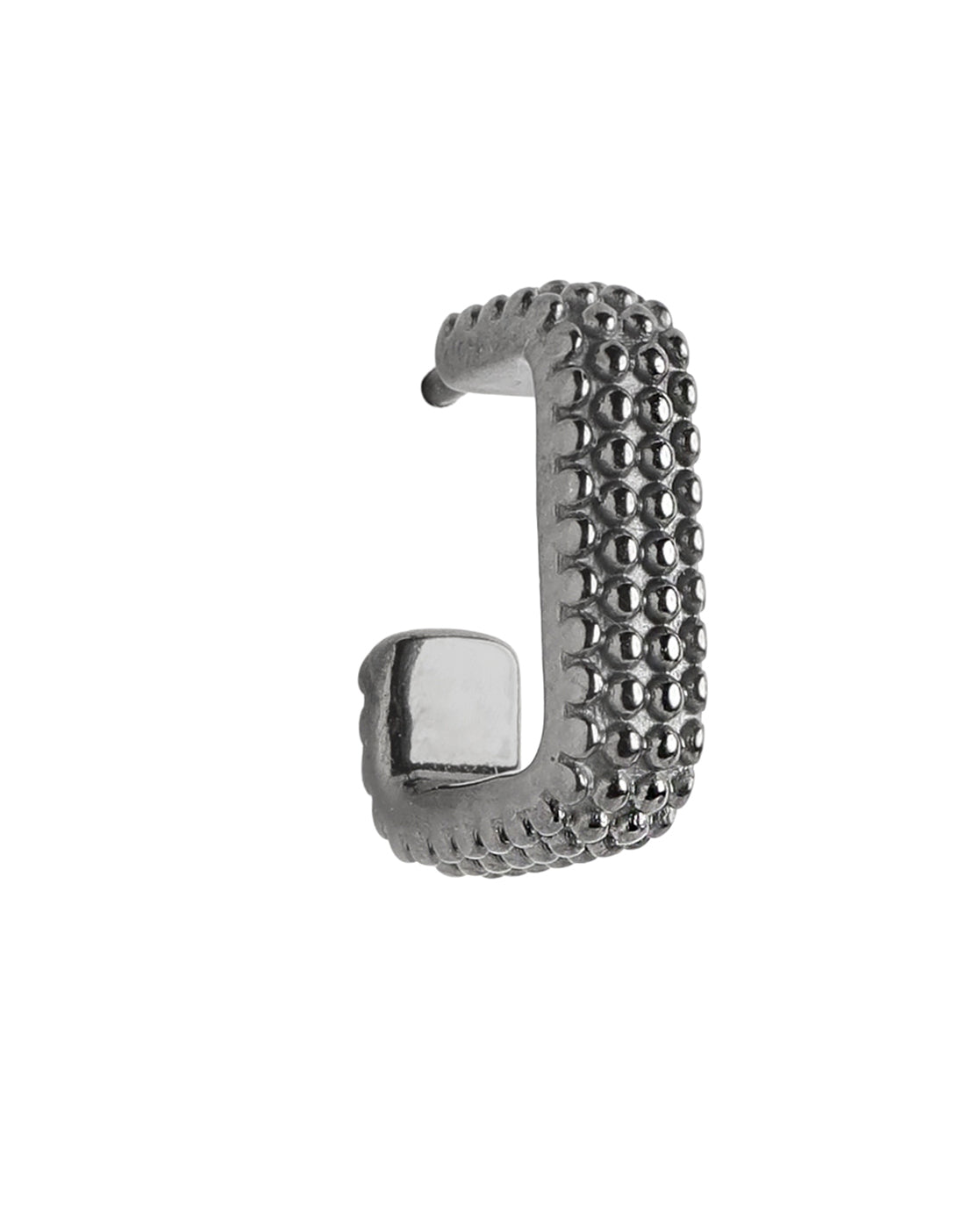 Men Rhodium Plated Oxidised Rectangle Half Hoop Earring