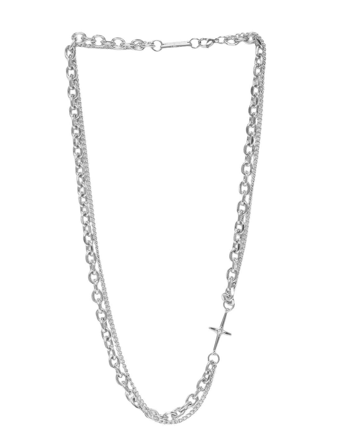 Men Silver Plated Stainless Steel CZ layered Necklace