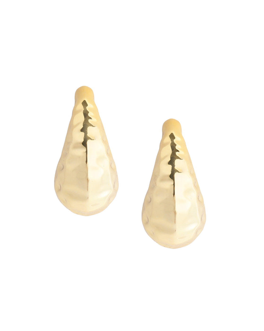 Gold Plated Bold Tear Drop Textured Stud Earring