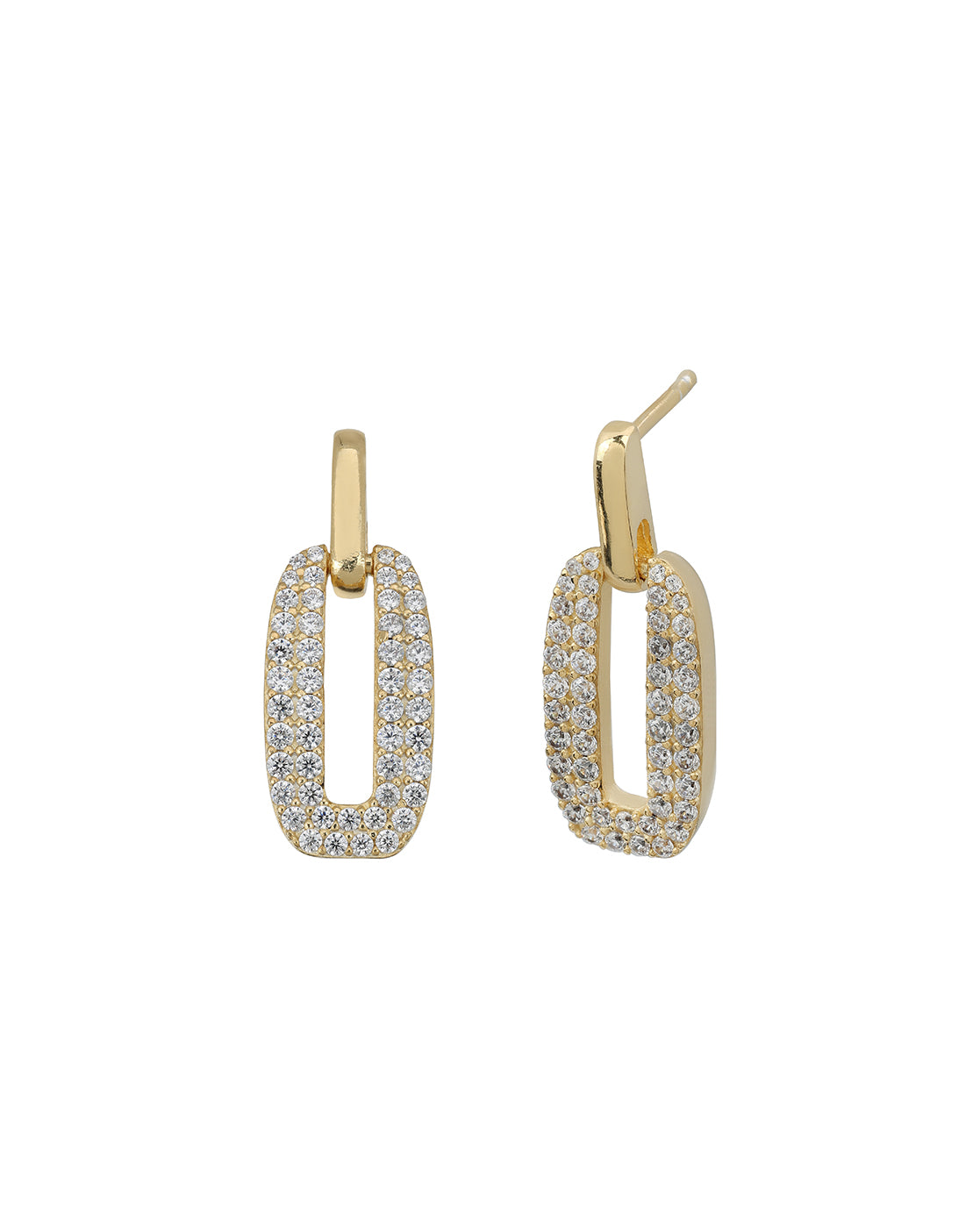 18Kt Gold-Plated CZ-Studded Oval Link Drop Earrings
