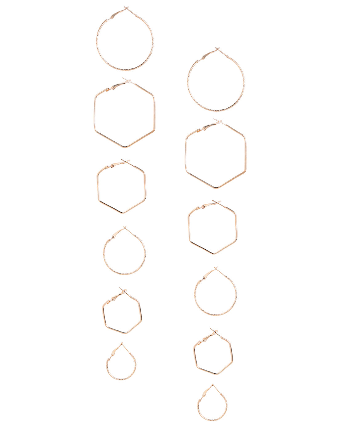 Multipack Set of 6 Gold Plated Geometric Bold Hoop Earring