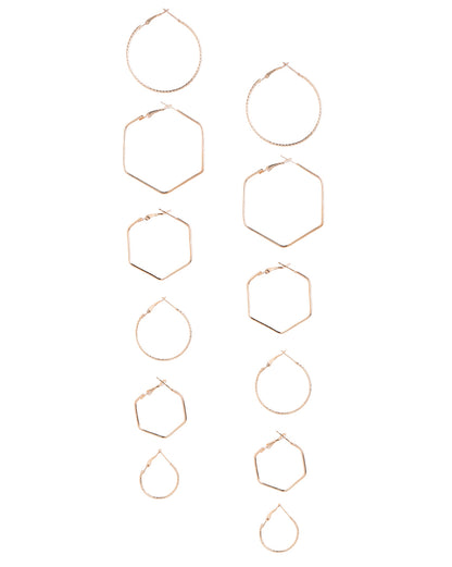 Multipack Set of 6 Gold Plated Geometric Bold Hoop Earring