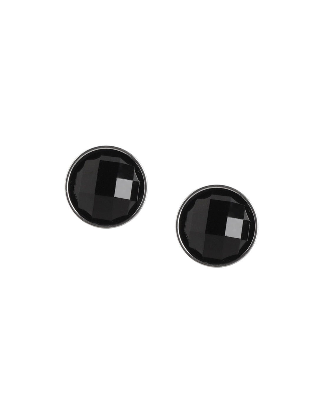 Men Silver Plated Black CZ Stud Earring