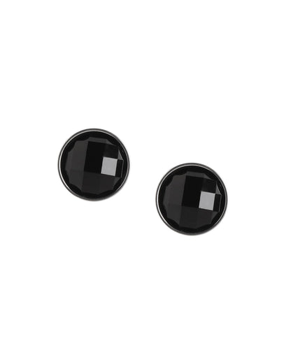 Men Silver Plated Black CZ Stud Earring