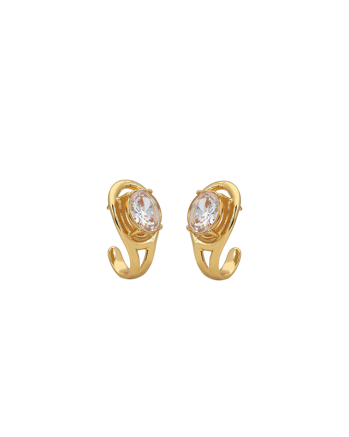 Gold-Plated Oval Solitaire Half Hoop Earrings
