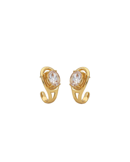 Gold-Plated Oval Solitaire Half Hoop Earrings
