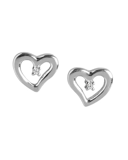 925 Sterling Silver Rhodium Plated CZ Mini Heart Stud Earring