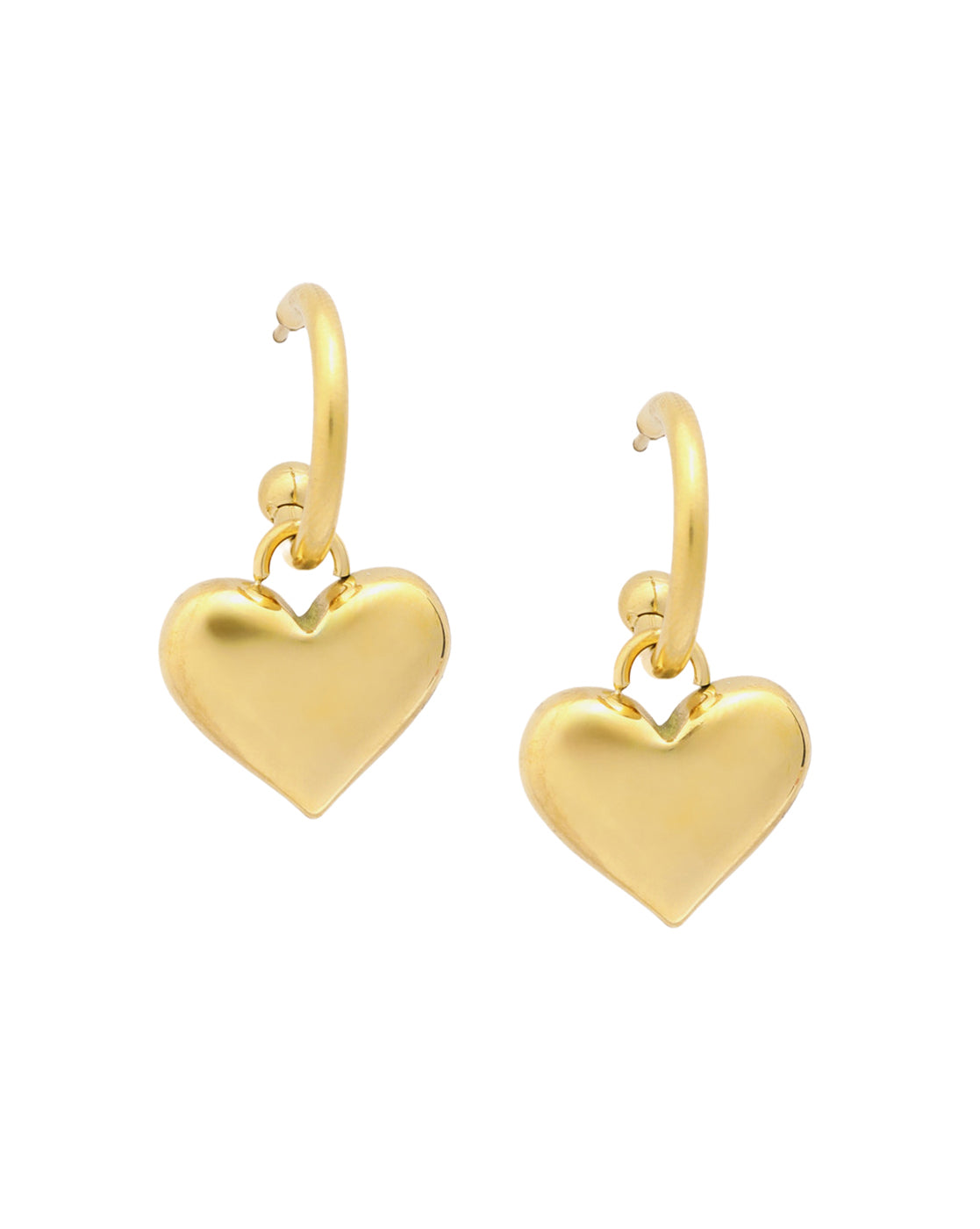 18kt Gold Plated Dangling Puff Heart Half Hoop Earring