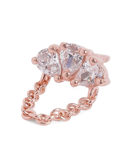 18kt Rose Gold Plated CZ Stud and Chain Earring