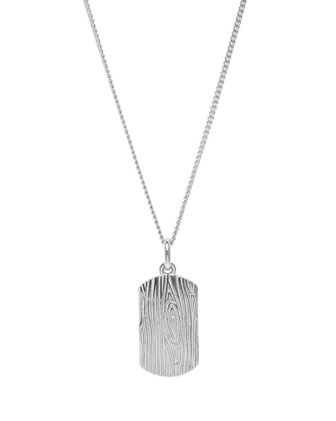 Rhodium Plated Tree Bark Textured Pendant for Men
