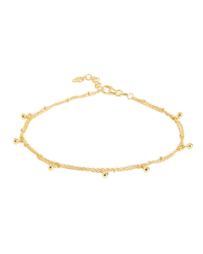 Gold-Toned Delicate Double Chain Charm Adjustable Anklet