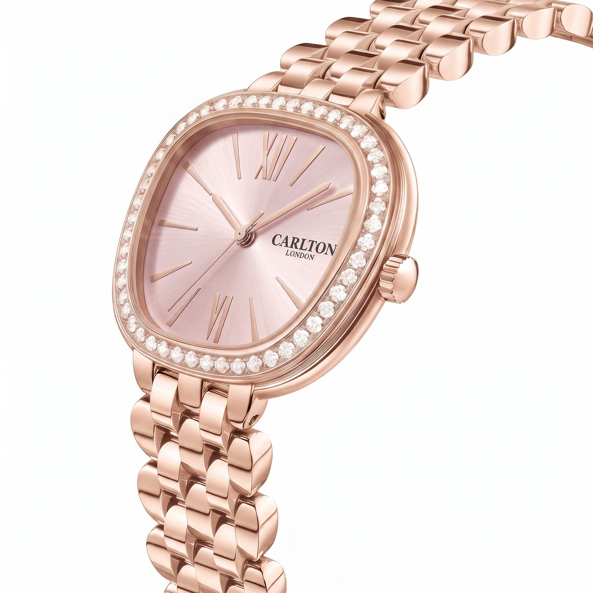 Carlton London Maisie Women’s Watch - Pink Rectangle Dial, Rose Gold Stainless Steel Strap - MSRGPNK