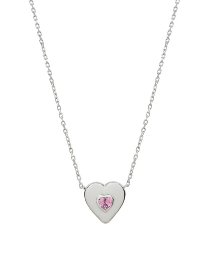 Rhodium Plated Solitaire Studded Heart Pendant and Chain Necklace