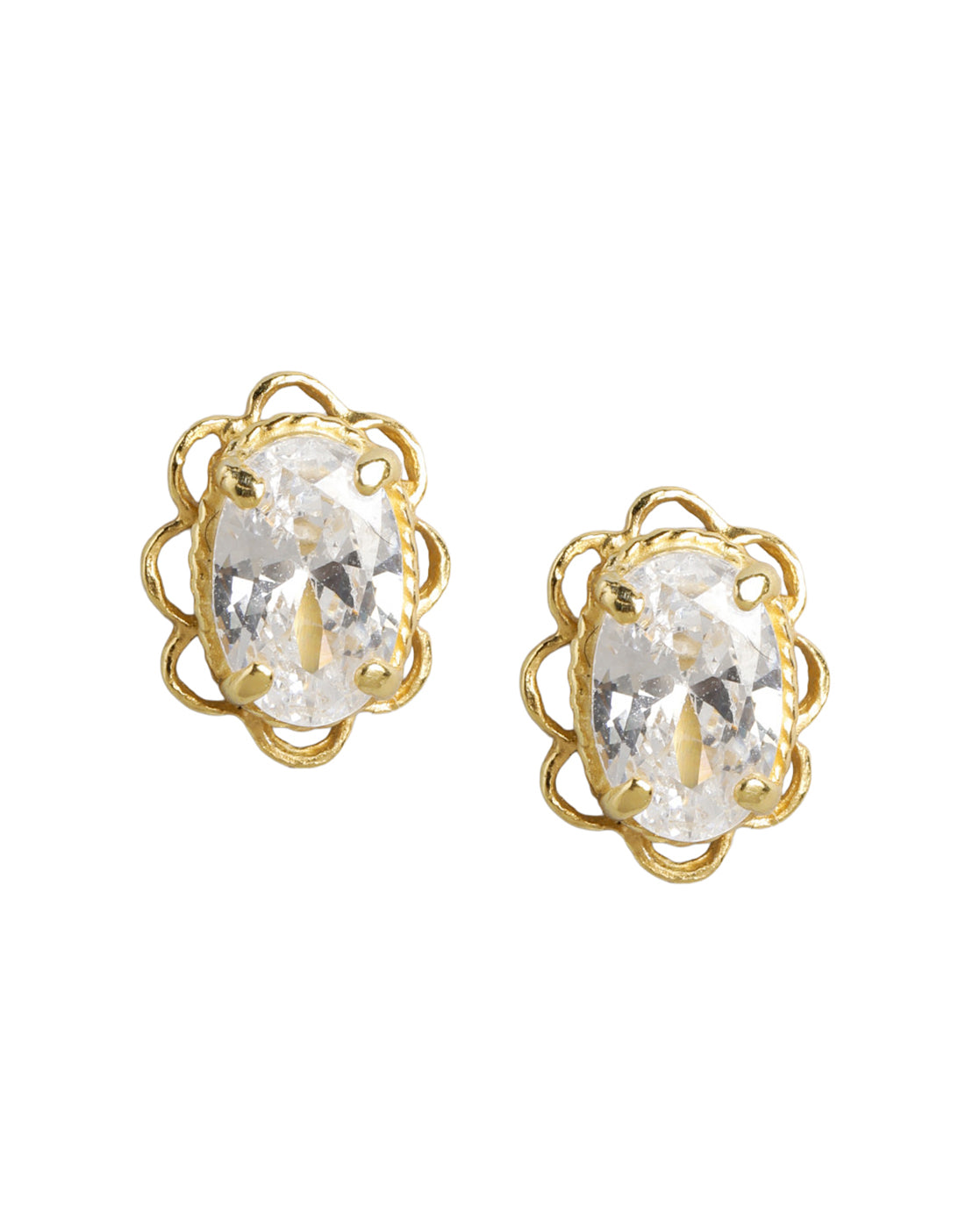 925 Sterling Silver 18kt Gold Plated Solitaire Floral Oval Stud Earring