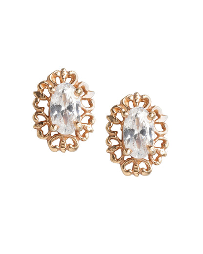 925 Sterling Silver 18kt Rose Gold Plated Solitaire Floral Oval Stud Earring