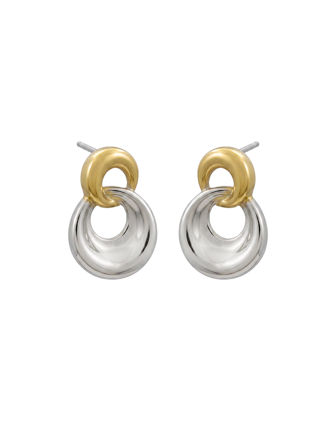 18kt Gold &amp; Rhodium Plated Double Circle Interlinked Drop Earring