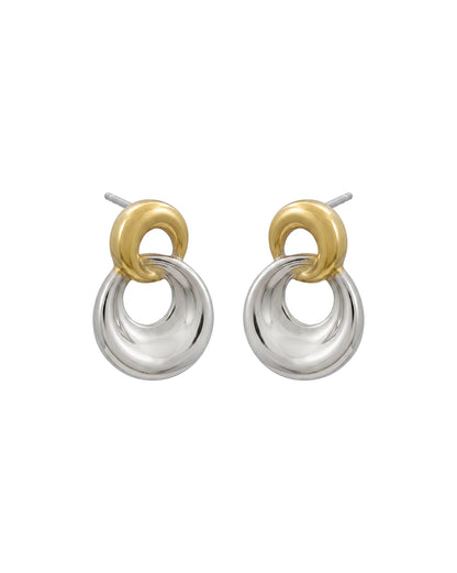 18kt Gold &amp; Rhodium Plated Double Circle Interlinked Drop Earring