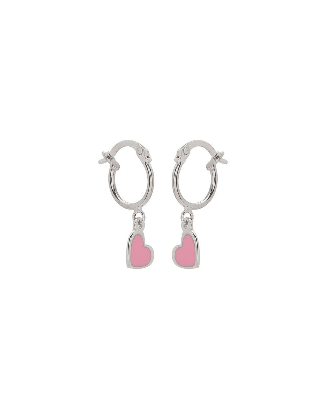 925 Sterling Silver Rhodium Plated Dangling Heart Enamel Hoop Earring