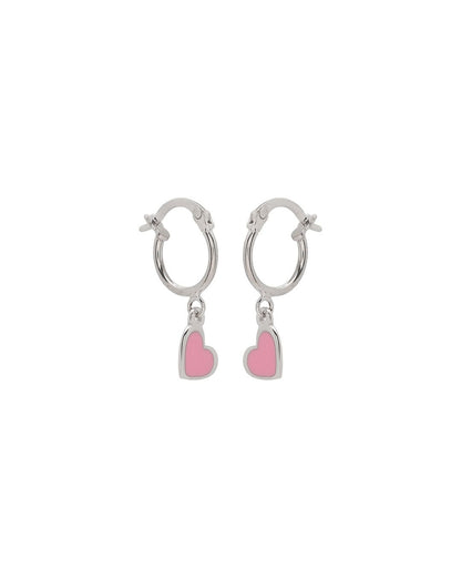 925 Sterling Silver Rhodium Plated Dangling Heart Enamel Hoop Earring