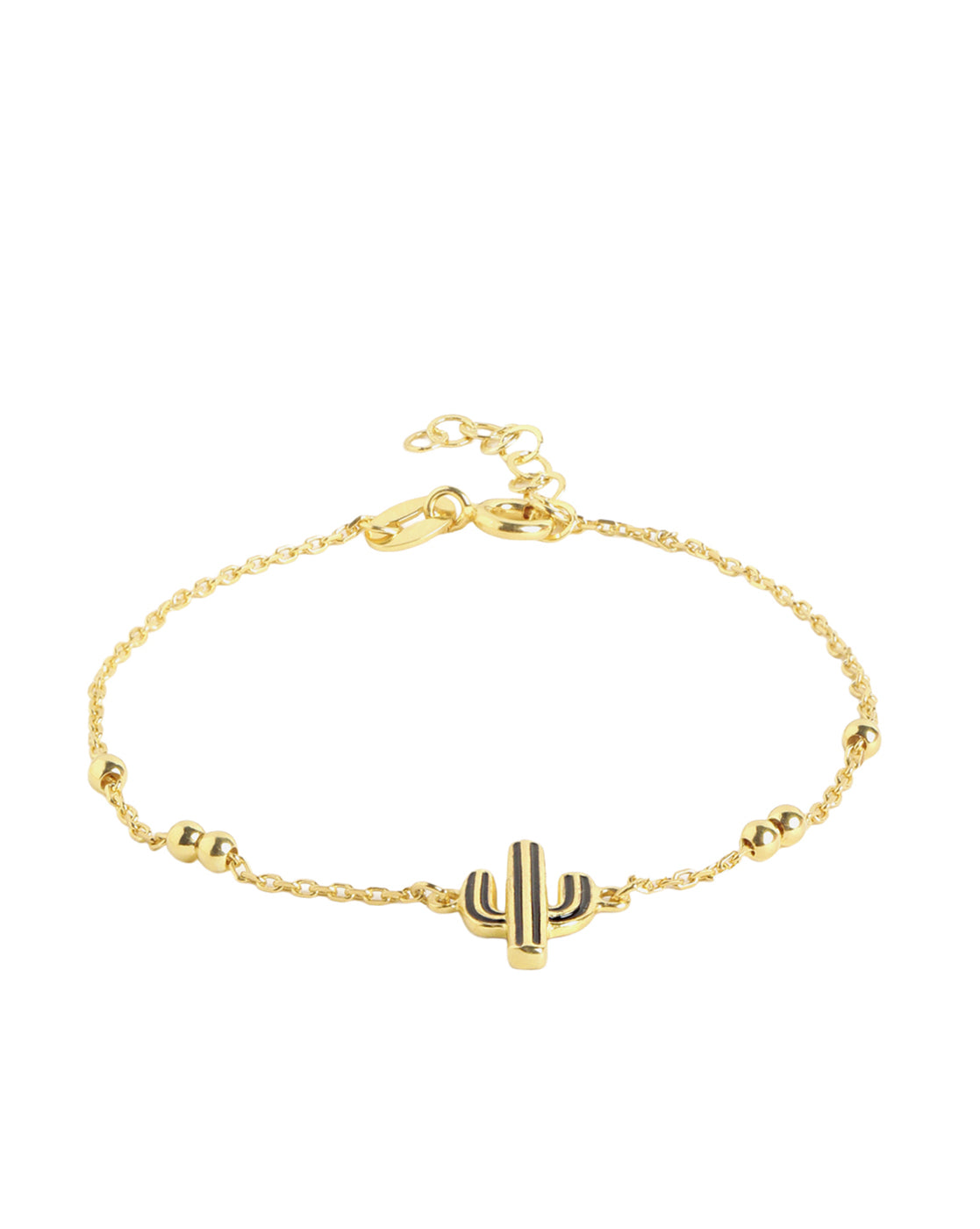 18kt Gold Plated Enamel Cactus Charm Adjustable Bracelet