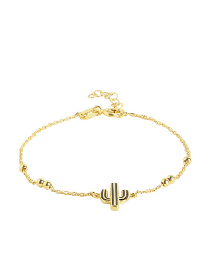 18kt Gold Plated Enamel Cactus Charm Adjustable Bracelet