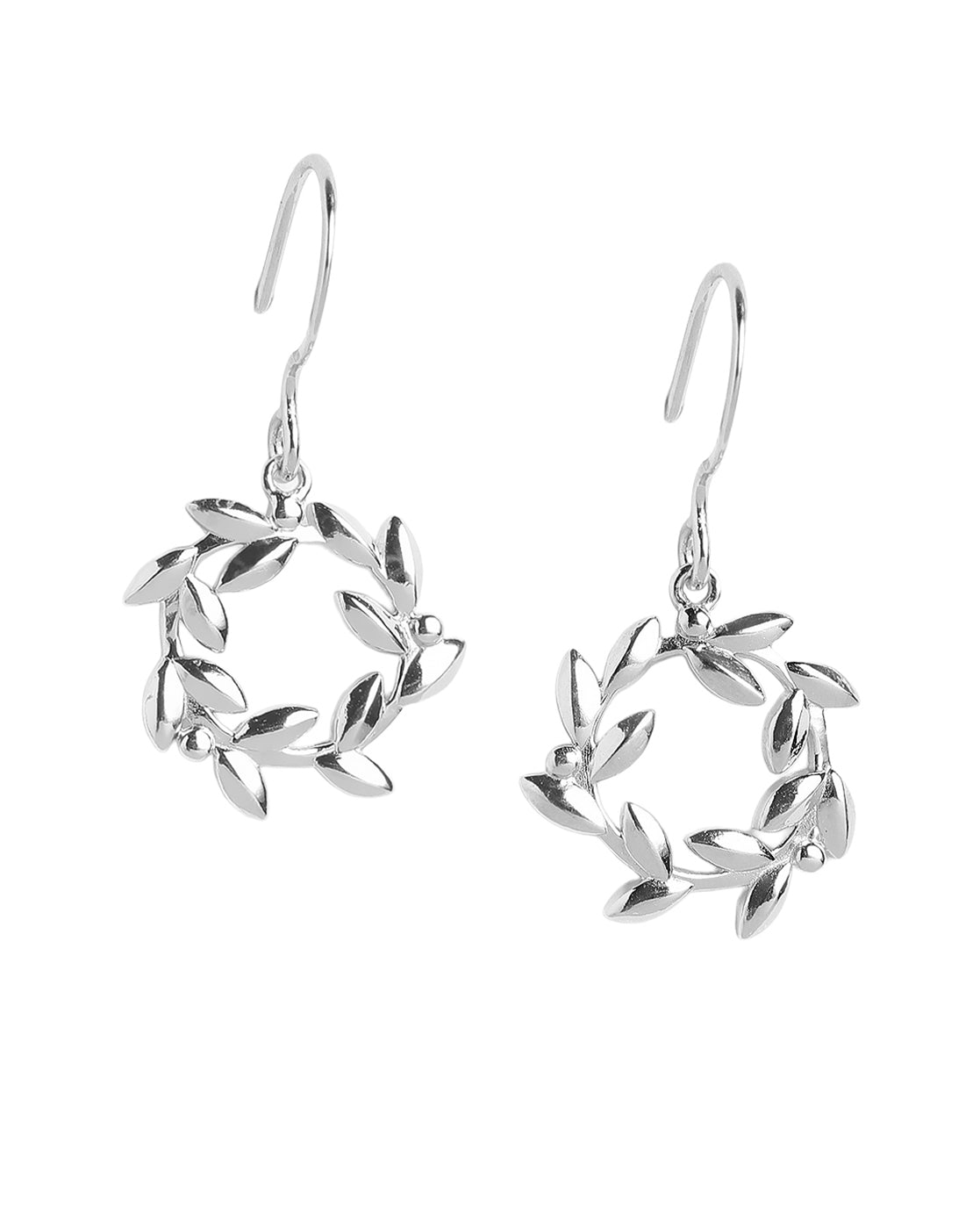 Rhodium Plated Elegant Floral Wreath Drop Earring