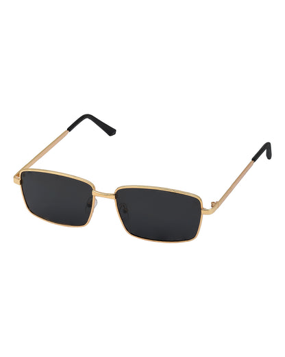 Men Gold and Black Toned Black Polarised Lens Rectangle Sunglasses