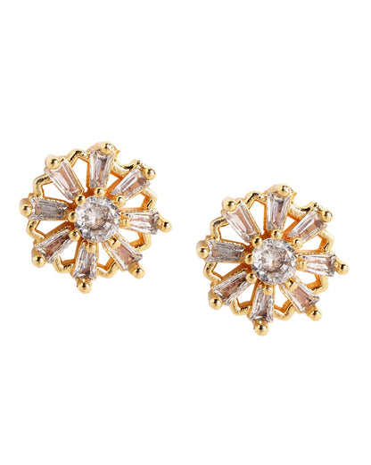 Gold Plated CZ Studded Floral Stud Earring