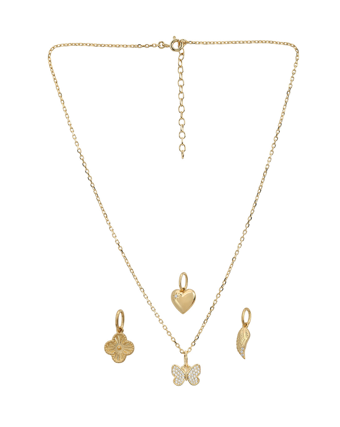 18kt Gold Plated CZ  4-Clover, Heart, Butterfly &amp; Leaf Interchangeable pendant with Chain Necklace
