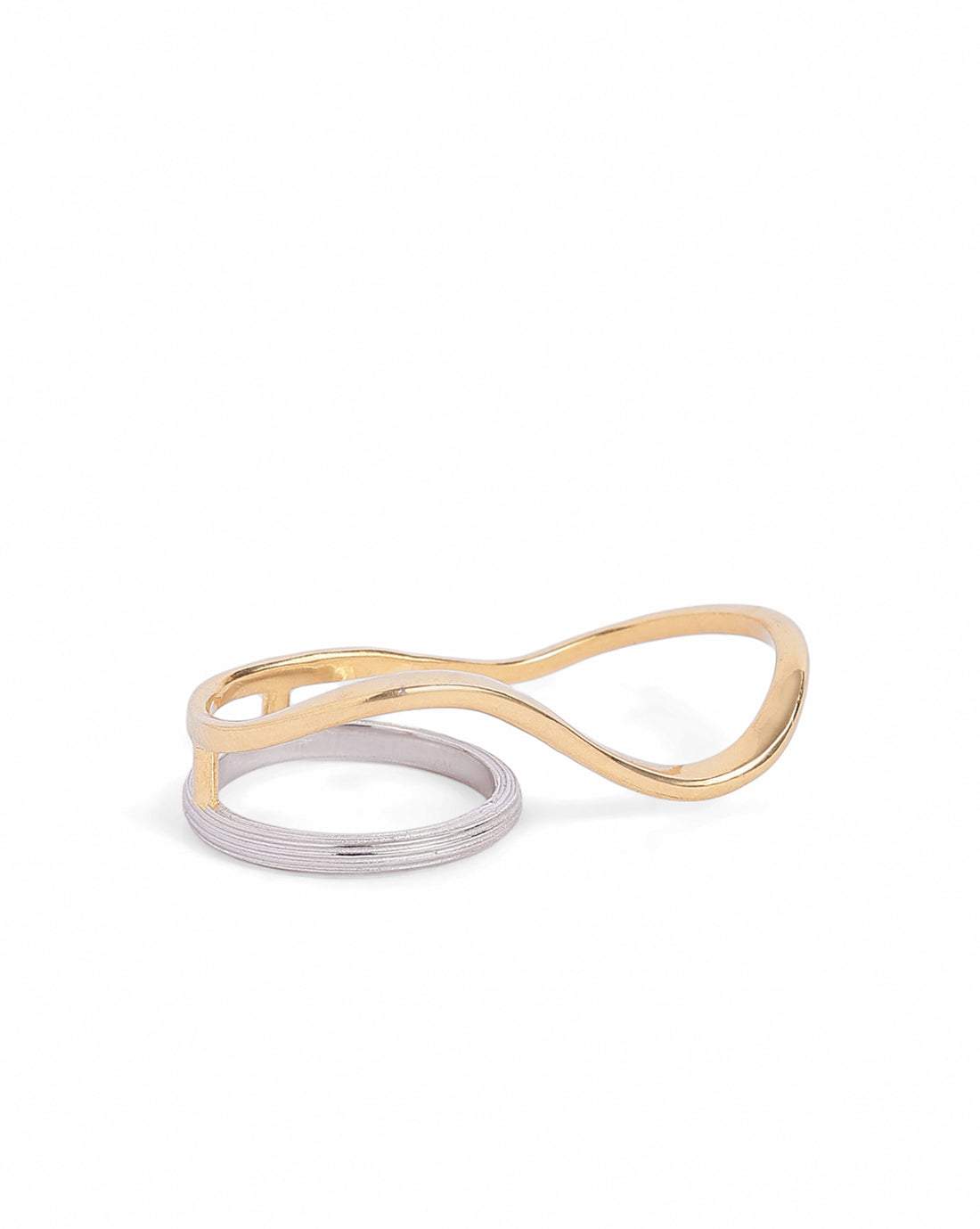 18kt Gold and Rhodium Plated Double Finger Ring