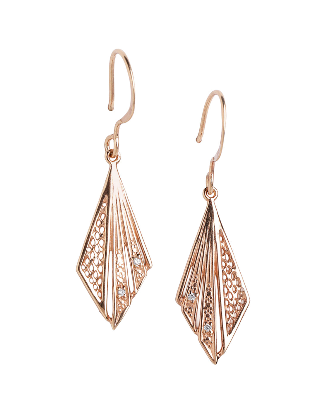 925 Sterling Silver 18kt Rose Gold Plated CZ Triangular Drop Earring