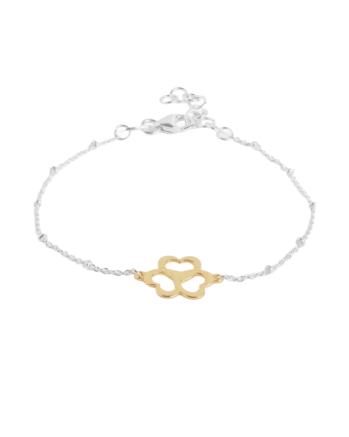 Rhodium &amp; 18kt Gold Plated Modern Heart Clover Adjustable Bracelet
