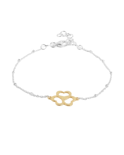 Rhodium &amp; 18kt Gold Plated Modern Heart Clover Adjustable Bracelet