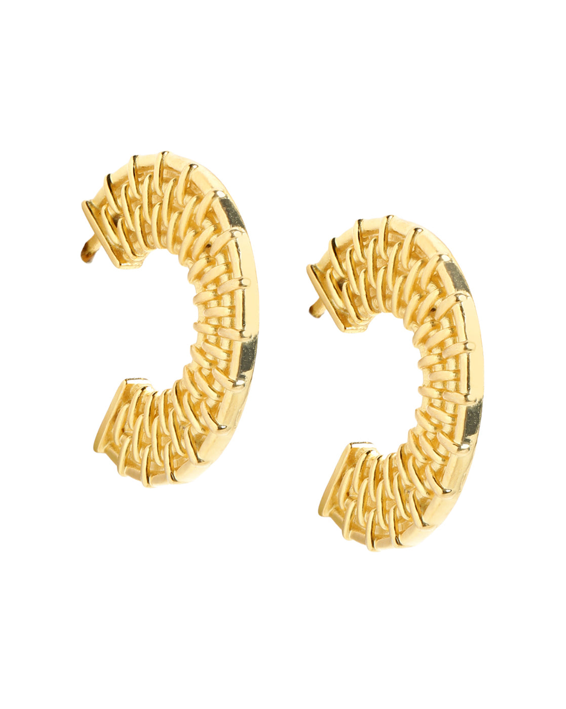 18kt Gold Plated Woven Mesh Bold Half Hoop Earring