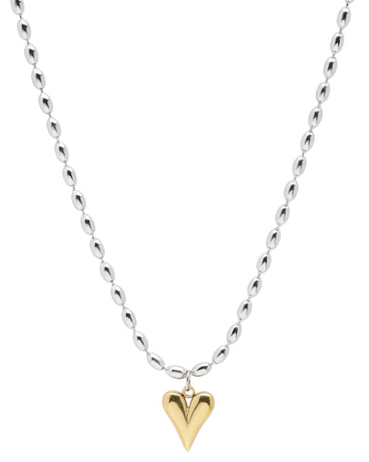 Dual Toned Plated Puff Heart Pendant with Fancy Chain