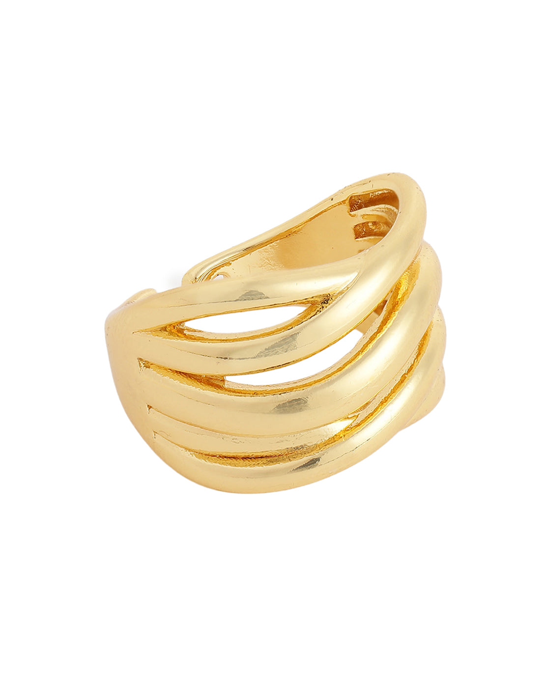 Gold Plated Sculptured Multi Band Wave Adjustable Ring
