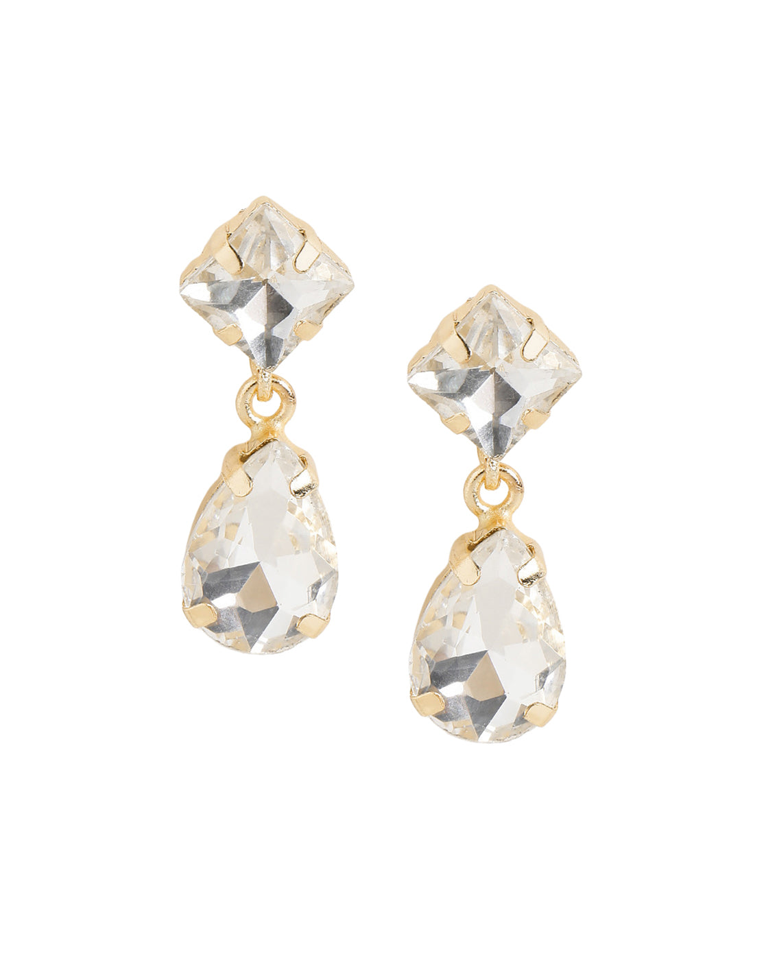 Gold Plated Stunning Princess &amp; Dangling Pear Solitaire Earrings